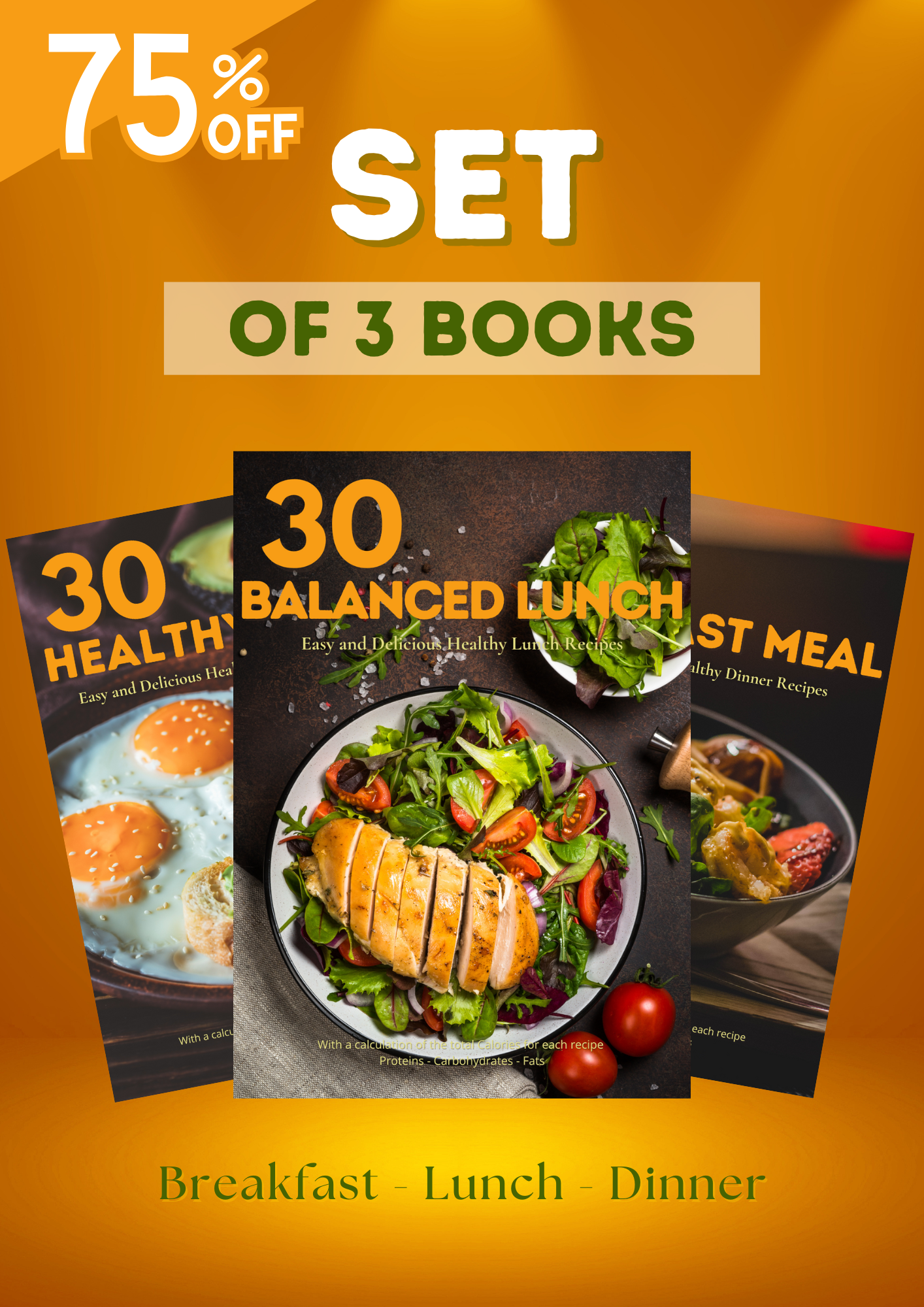 Set of 3 books : every day breakfast lunch and dinner recipe for a month